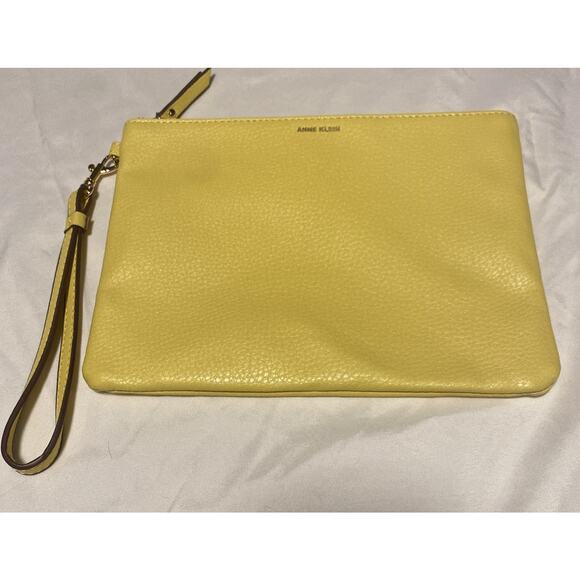ANNE KLEIN Pebbled leather Yellow Wristlet Wallet Zip Slim 9.5 "x 7" Bright - Picture 1 of 16